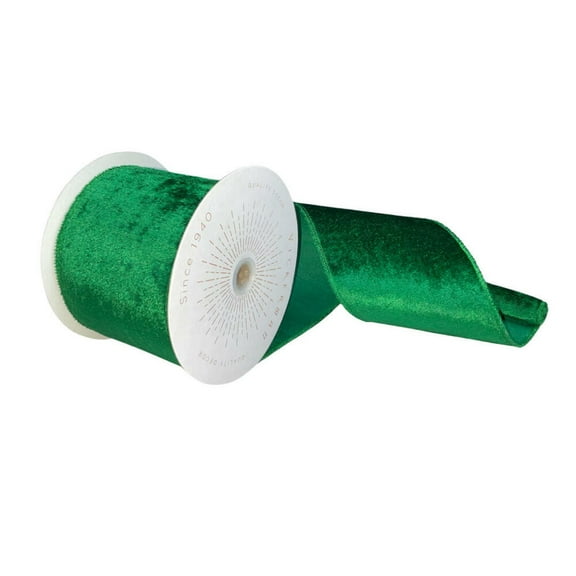Vickerman QTX17785 4 in. x 10 yards Plush Velvet Christmas Ribbon, Emerald