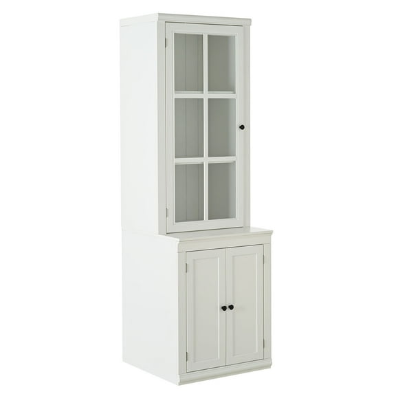 S-HOME 75.25 Inch Tall White Freestanding Pantry Cabinet with Glass Door and Lattice Window for Hallways, Living Rooms, and Offices
