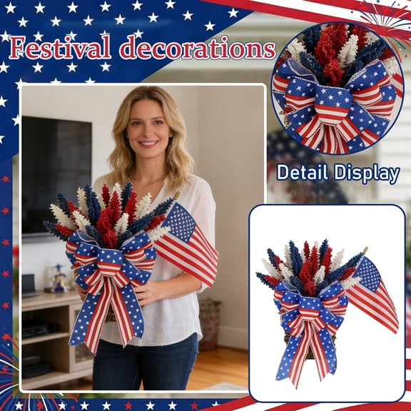 KUNPENG 4th of July Decorations, Independence Day Wall Decorations, Patriotic Door Decorations, Farmhouse Porch Decorations, Artificial Flower Decorations, 15.7x11.8 Inch