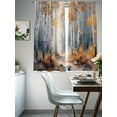 thumbnail image 5 of Orange Navy Blue Semi Sheer Curtains 63 Inch Length 2 Panels Set, Modern Oil Painting Art Forest Sheer Kitchen Curtain Privacy Voile Window Curtain for Living Room Bedroom Rod Pocket Drapes, 5 of 7