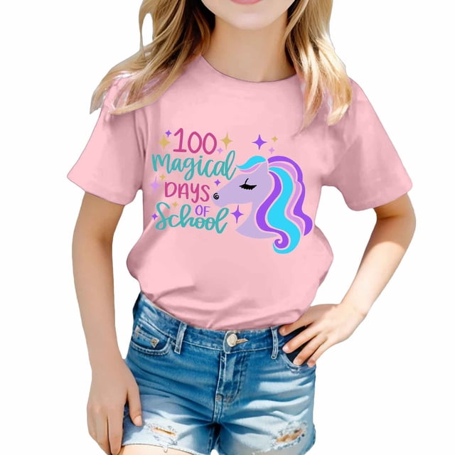TZEWGL Cute Shirt For Girl Boy Print Round Neck Loose Short Sleeve Top For Infnants size 8-9T