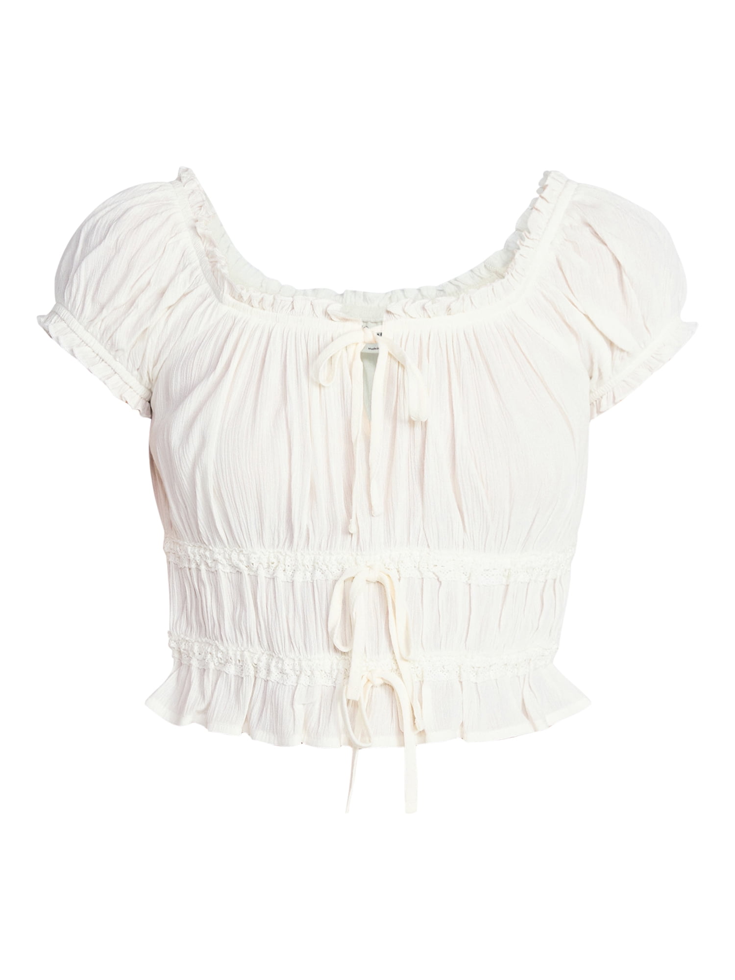 No Boundaries Puff Sleeve Peplum Top, Women’s XXS-XXL
