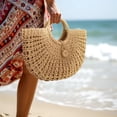 thumbnail image 4 of Sacs Hobo en Paille pour Femmes Sac à Main Rond de Plage Grand Sac Tissé Sac à Main de Vacances Kaki, 4 of 8