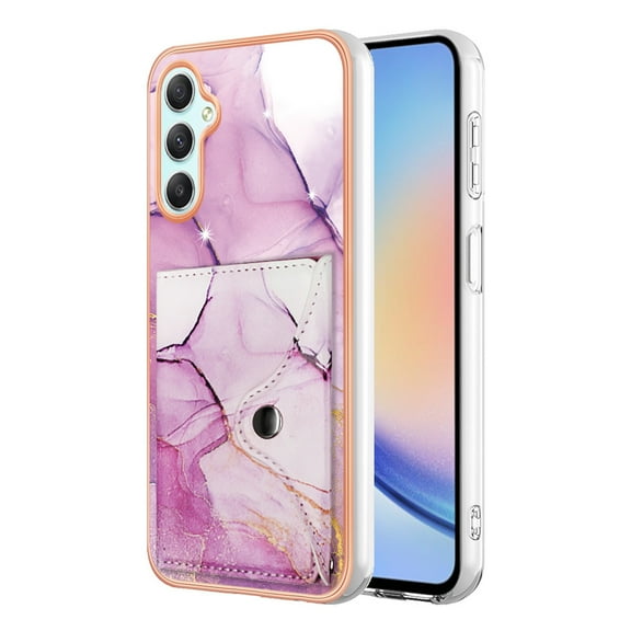 Slim Wallet for Samsung Galaxy A25 5G Case with Card Holder, Marble Pattern Back Flip Case PU Leather Kickstand Card Slots Magnetic Clasp Shockproof Anti-fall for A25 5G, Darkpurple