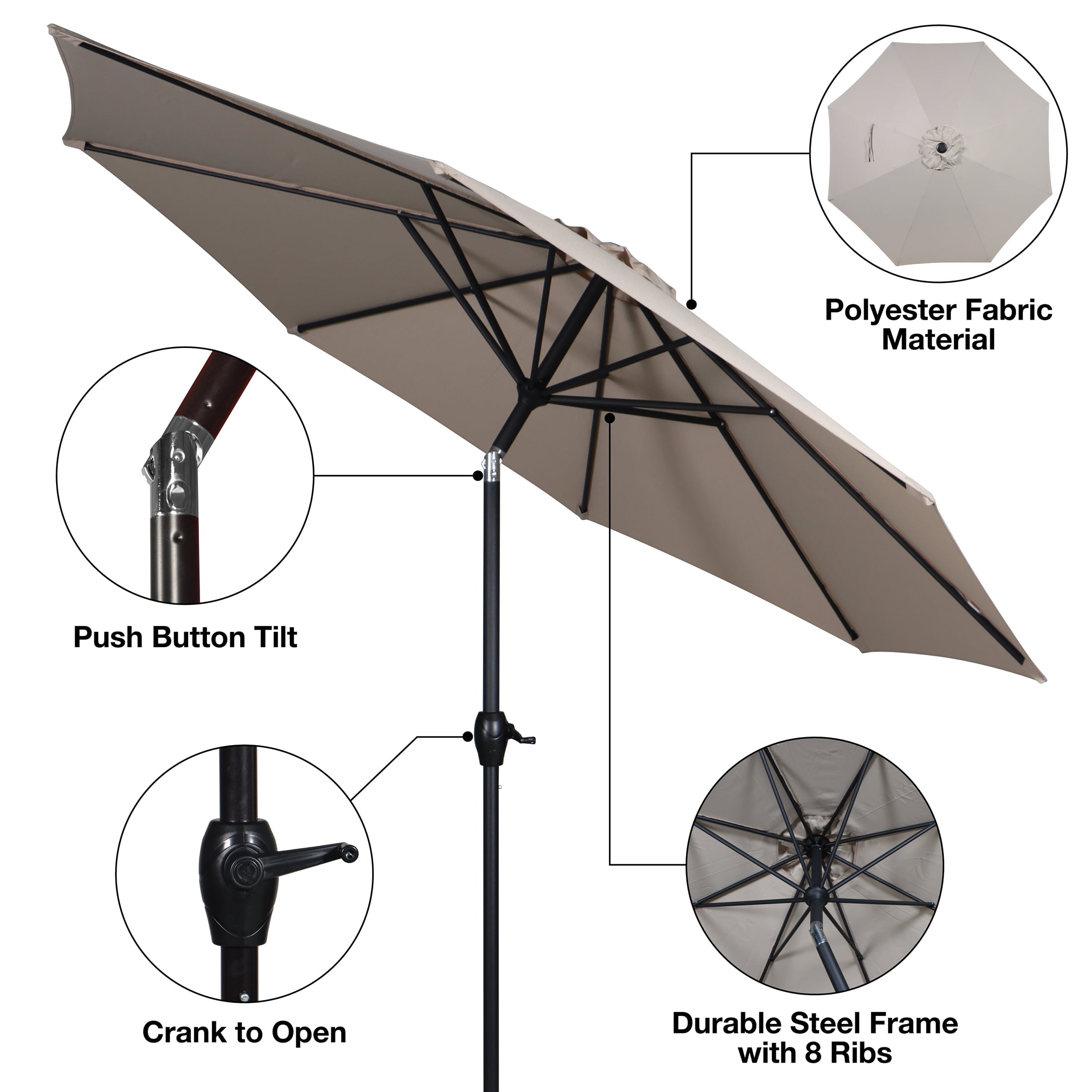 Mainstays 9' Tan Crank Lift and 3 Position Tilt Patio Umbrella