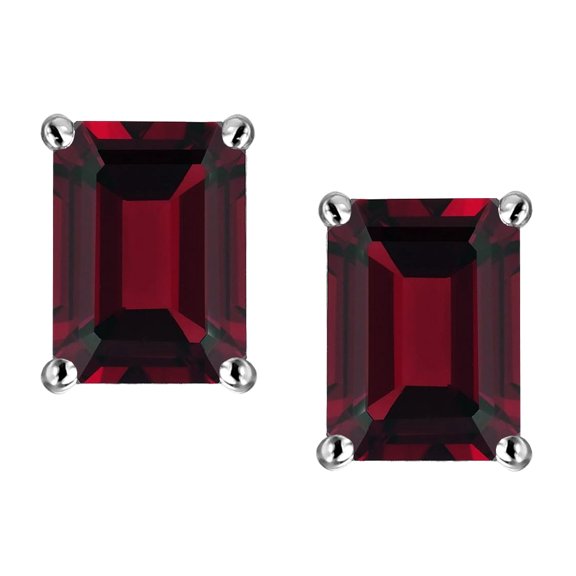 Star K� Emerald Cut 8x6mm Genuine Garnet Screw Back Earrings Studs