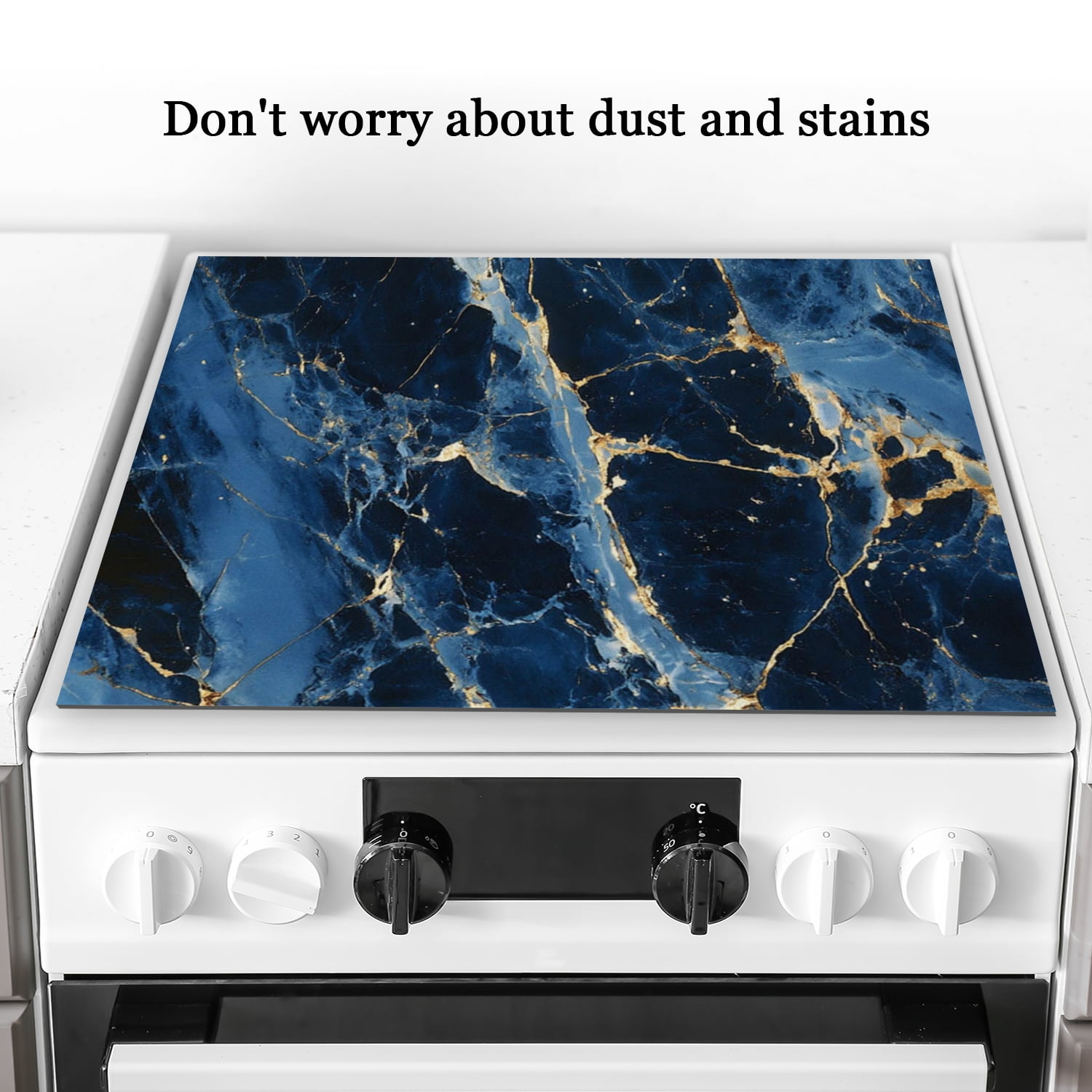 Square Stove Top Covers for Gas Burners, Blue Black Marble Print Glass Induction Cooktop Protector Mat, Foldable Range Cover for Kitchen RV (28×20 Inch)