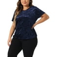 thumbnail image 4 of Agnes Orinda Women's Plus Size St. Patrick's Day Tops Crew Neck Short Sleeve Tee Tops Velvet T-Shirt 1X Dark Blue, 4 of 6