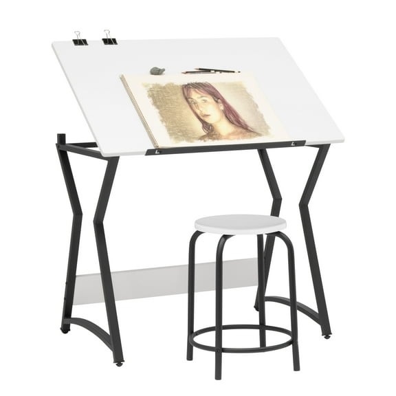 Hourglass 2 Pc. Craft Set Drafting Table 30" High with Angle Adjustable Top and Stool-13296