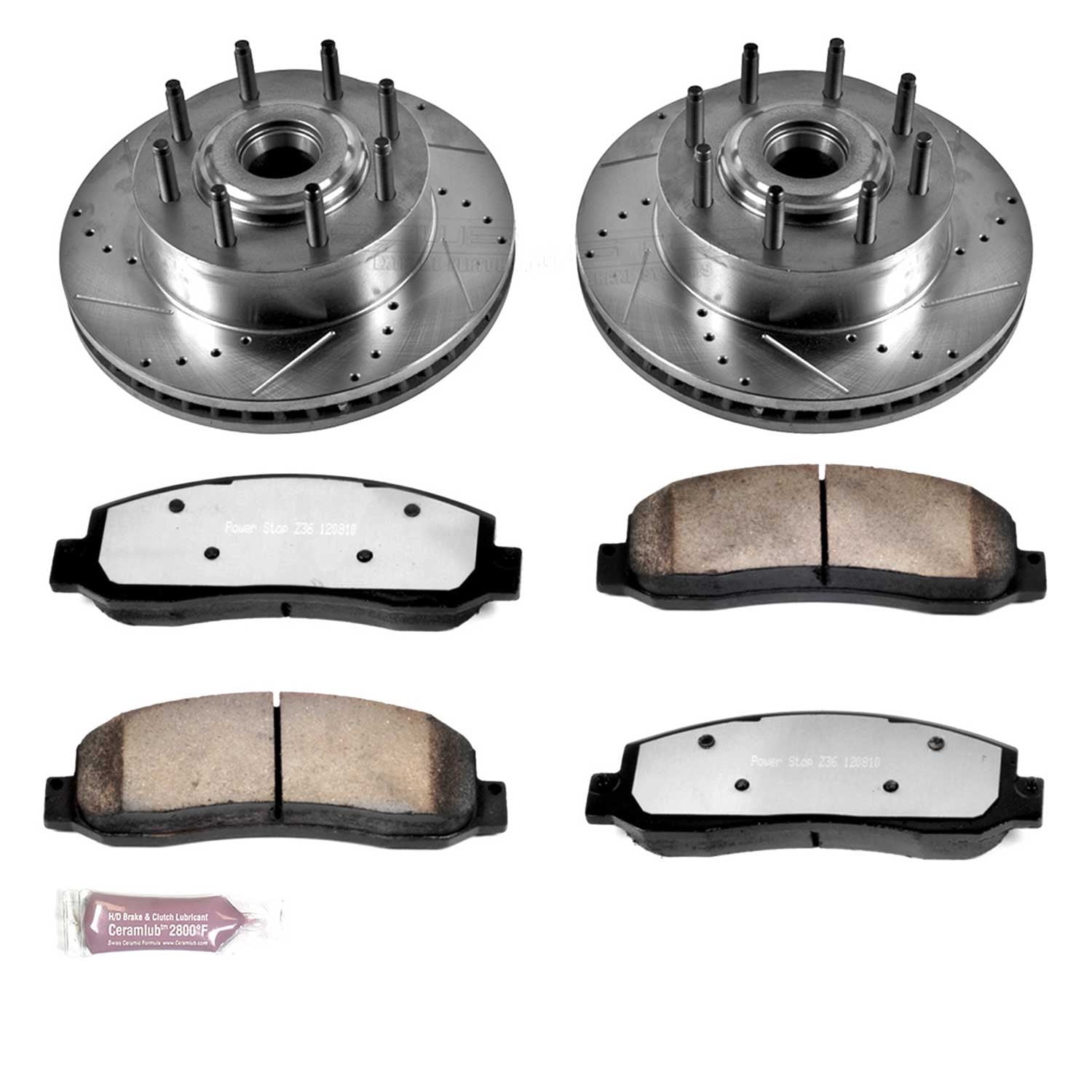 PowerStop Front Z36 Truck & Tow Carbon-Fiber Ceramic Brake Pad and Drilled and Slotted Rotor Kit Fits: FORD Select Models K1796-36