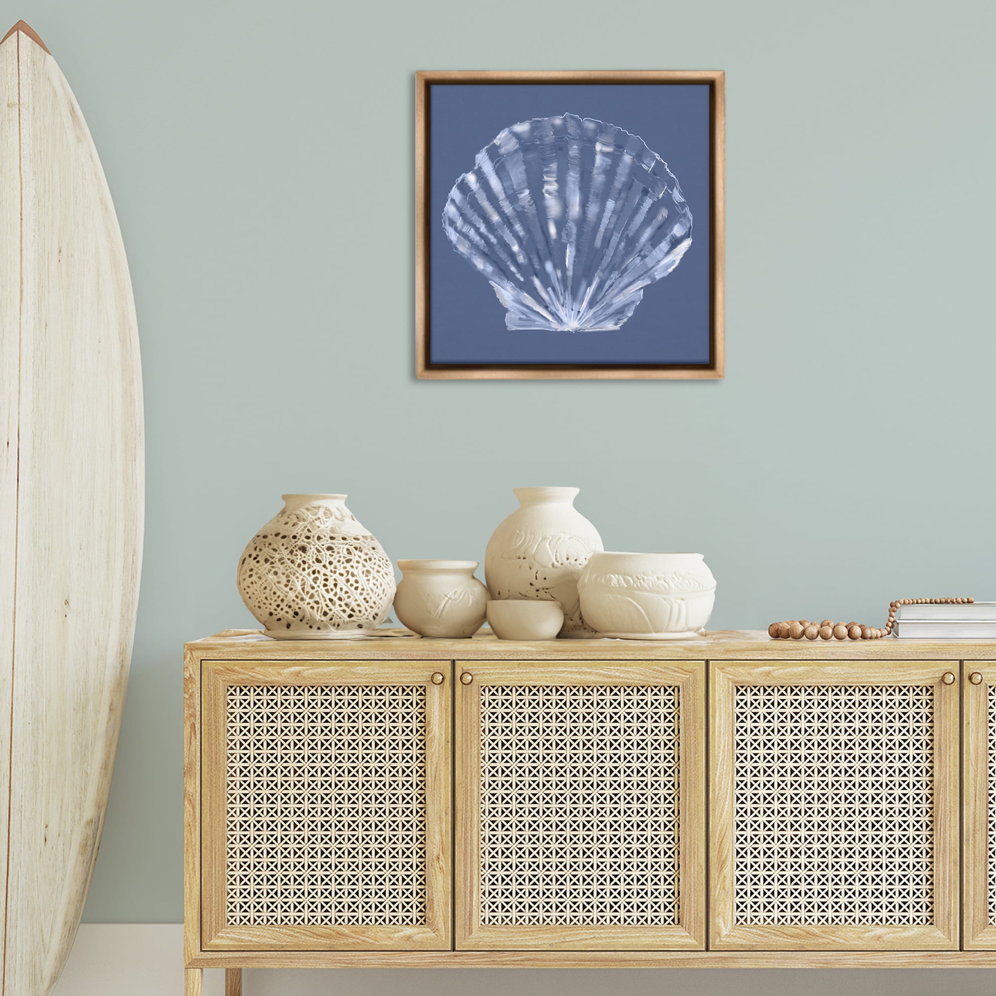 Stupell Industries Blue Nova Seashell Animals & Insects Painting Brown Floater Framed Canvas Art Print Wall Art, 25 x 25