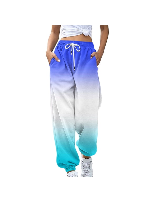 Olyvenn Womens Gradient Sweatpants Loose Lounge Trousers With Pockets High Waist Pants 2023 Tummy Control Outdoor Leggings Full Length Pants for Women Stylish Blue 4