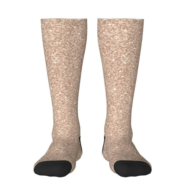 Fotbe Beige Sparkling Glitter Calcetas Divertidas Estampadas para Hombre y Mujer, Calcetas de Algodón hasta la Rodilla para Caminar, Correr, Enfermería y Embarazo