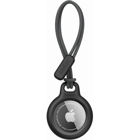 Belkin Apple AirTag Secure Holder with Strap, Key Ring Keychain, Scratch Resistant Case with Raised Edges, Black