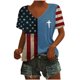 thumbnail image 3 of Tops Cortos para las Mujeres Día de la Independencia Patriótica Impreso Cuello en V, Manga Corta Top Casual para Diario, Fiesta Y Todas las Estaciones, 3 of 5