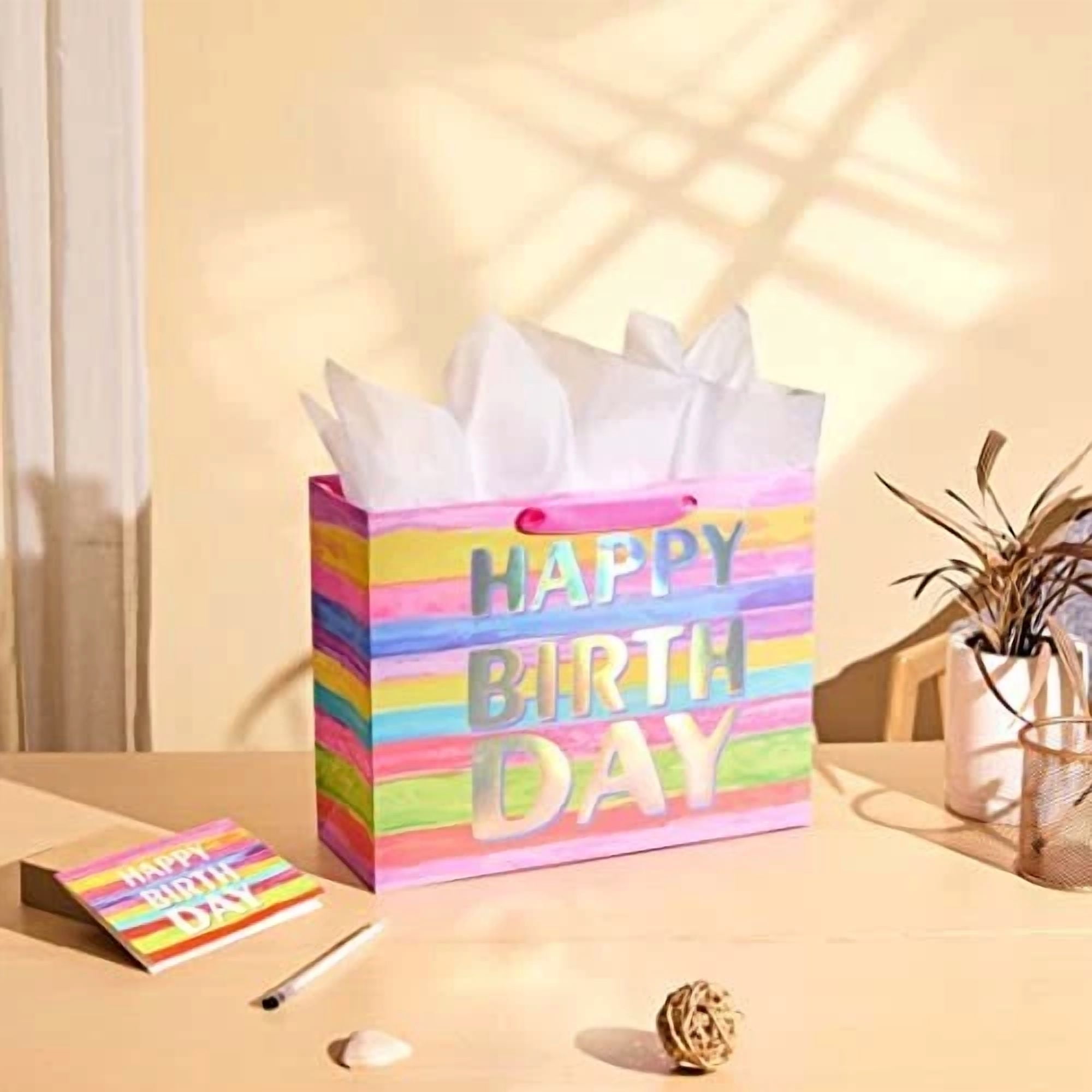 BUTTERFLY- 13" Large Gift Bag With Card And Tissue Paper () Colorful Happy Birthday