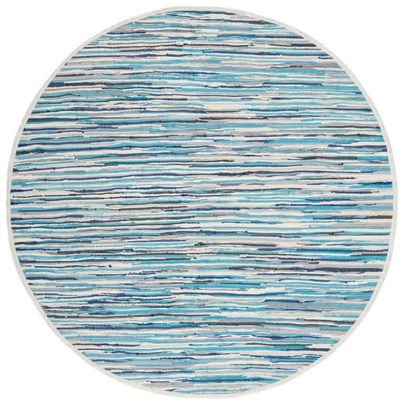 SAFAVIEH Rag Elena Striped Cotton Area Rug, Turquoise/Multi, 6' x 6' Round