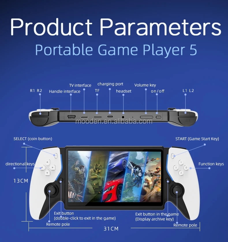 HC800 Handheld Game Console Linux System 64GB Open Source 7 Inch Big Screen Portable Game Play Video Game Console (Black)