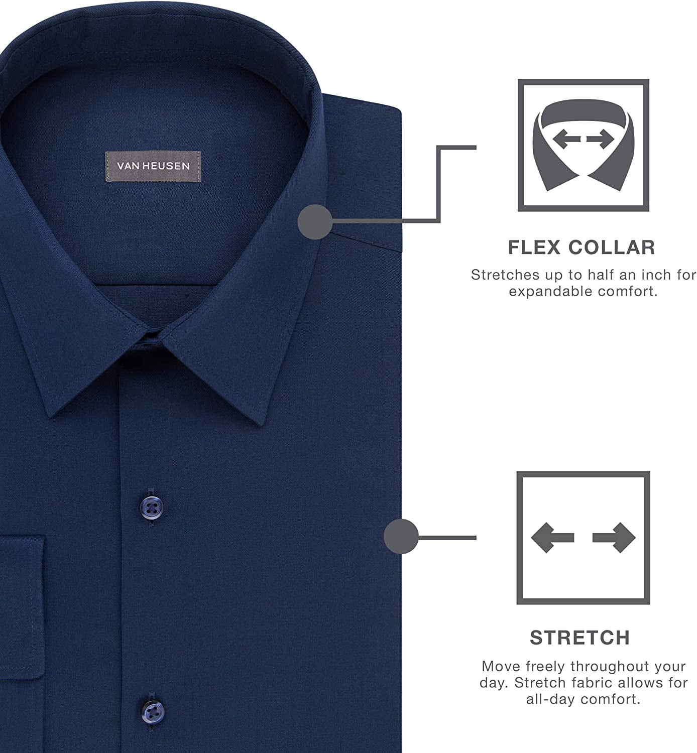 Van Heusen Men's Flex Collar Slim Fit Stretch Dress Shirt, White, 17.5\