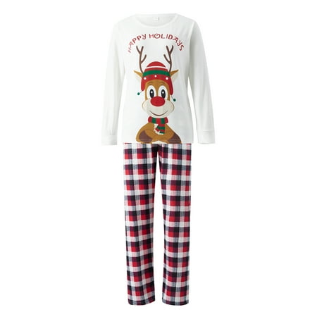 

Christmas Family Matching Pajama Set Elk Print Tops + Plaid Pants