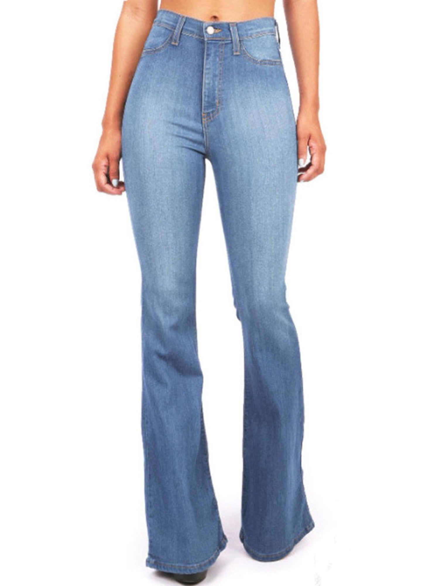Femmes taille haute Flare Bell Bottom Denim Pantalon stretch bootcut jeans pantalon 