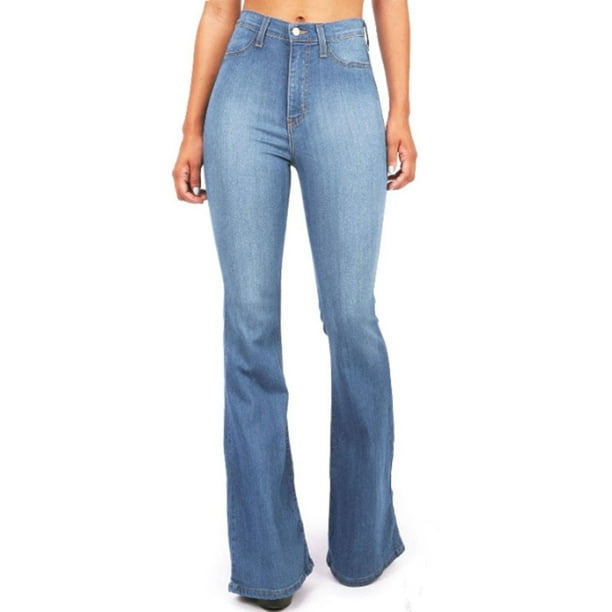 Flare Jeans for Women Casual High Waist Denim Pants Boot Cut Jeans Blue ...