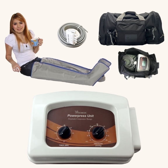 POWERPRESS RECOVERY UNIT Compression Leg Massage System with Device, Full Leg Garments Pair (Large), Tubing Connector and Travel Carrying Duffle Bag