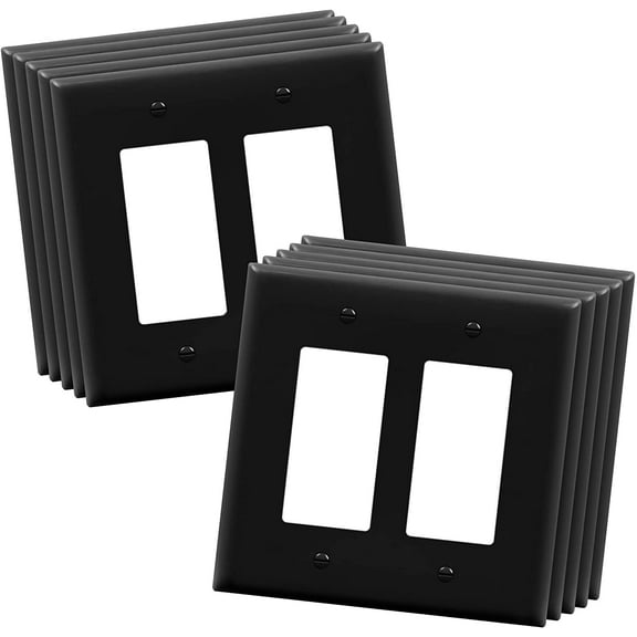 ENERLITES Decorator Light Switch / Receptacle Outlet Wall Plate, Gloss Finish, Midway Size 2-Gang, Polycarbonate Thermoplastic, Black (10 Pack)