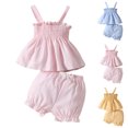 thumbnail image 3 of Children Girls Sleeveless Lattice Prints Vest Tops Skirts Summer Short Pants Two Outfits Kids Outfit Sets Blue 12M(9 Months-12 Months), 3 of 4