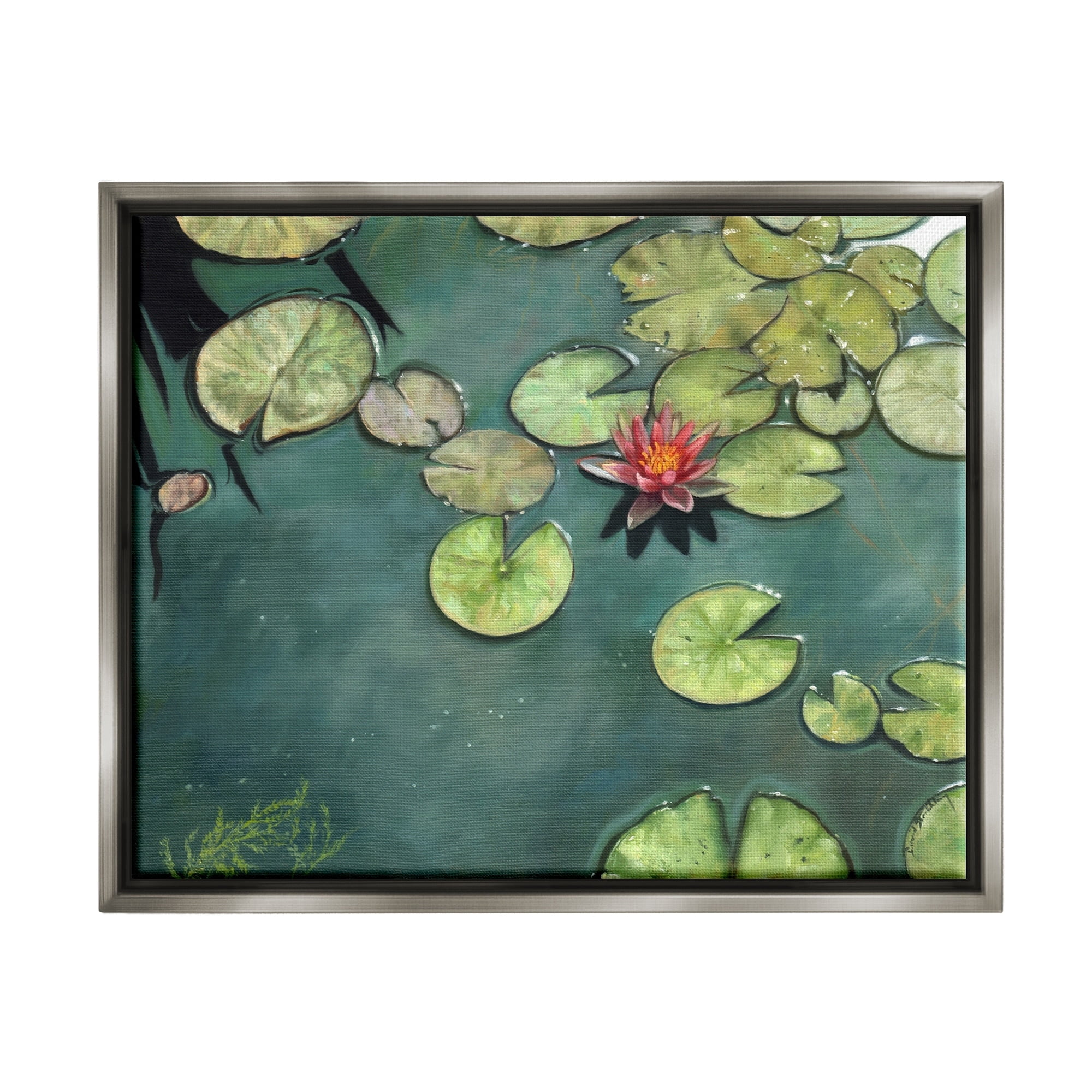Stupell Industries Pond Lily Lotus Blossom Floating Peaceful Botanicals Painting Luster Gray Floating Framed Canvas Print Wall Art, Design by David Stribbling