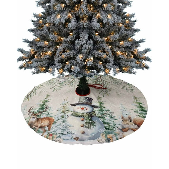 Snowman Christmas Christmas Tree Skirt 36 Inches Large Christmas Skirt Tree, Xmas Pinecone Tree Botanical Rustic Tree Skirt Christmas Decorations for Fireplace Party Holidays Indoor Outdoor