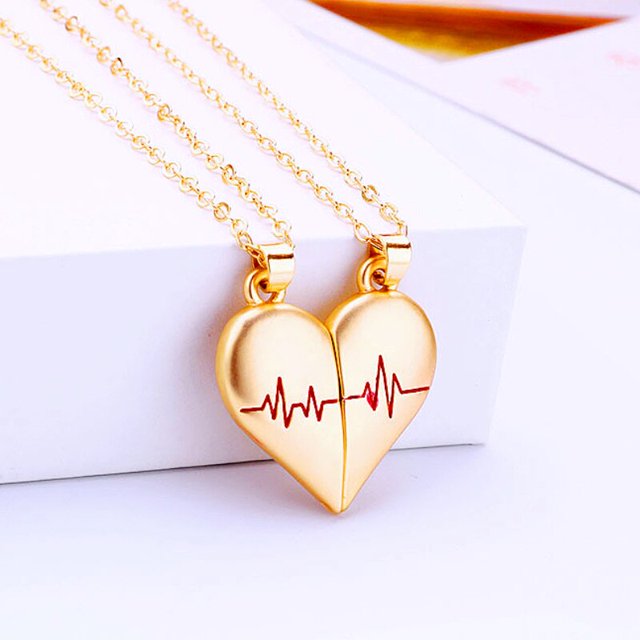 El Imán de amor atrae A la pareja, collar, pulsera, un par de colgante de corazón de latido del corazón Simple y creativo, cadena de clavícula, 2 unids/set
