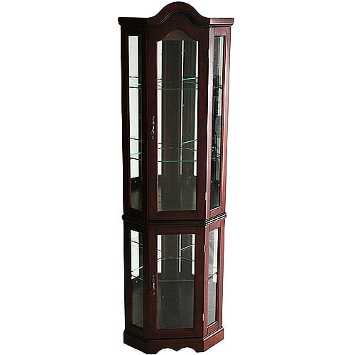 corner lighted curio cabinet , mahogany - walmart