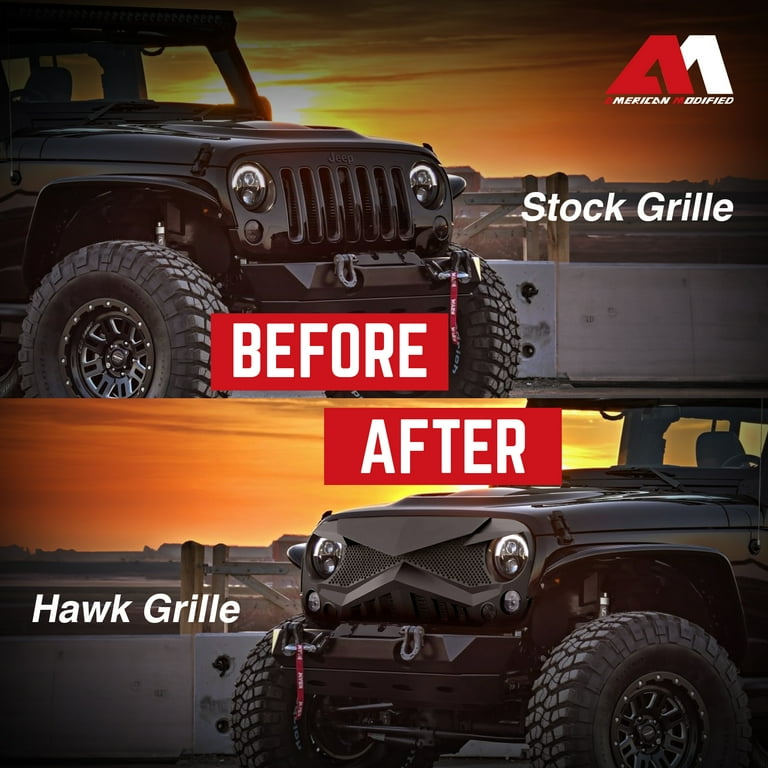 American Modified Hawke Grille for 2007-2018 Jeep Models, Matte