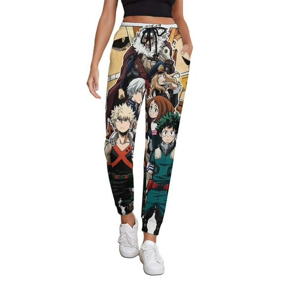 My Hero Academia Women's Jogger Track Pants Print Drawstring Lounge Sweatpants Casual Trousers for Yoga, Workout S