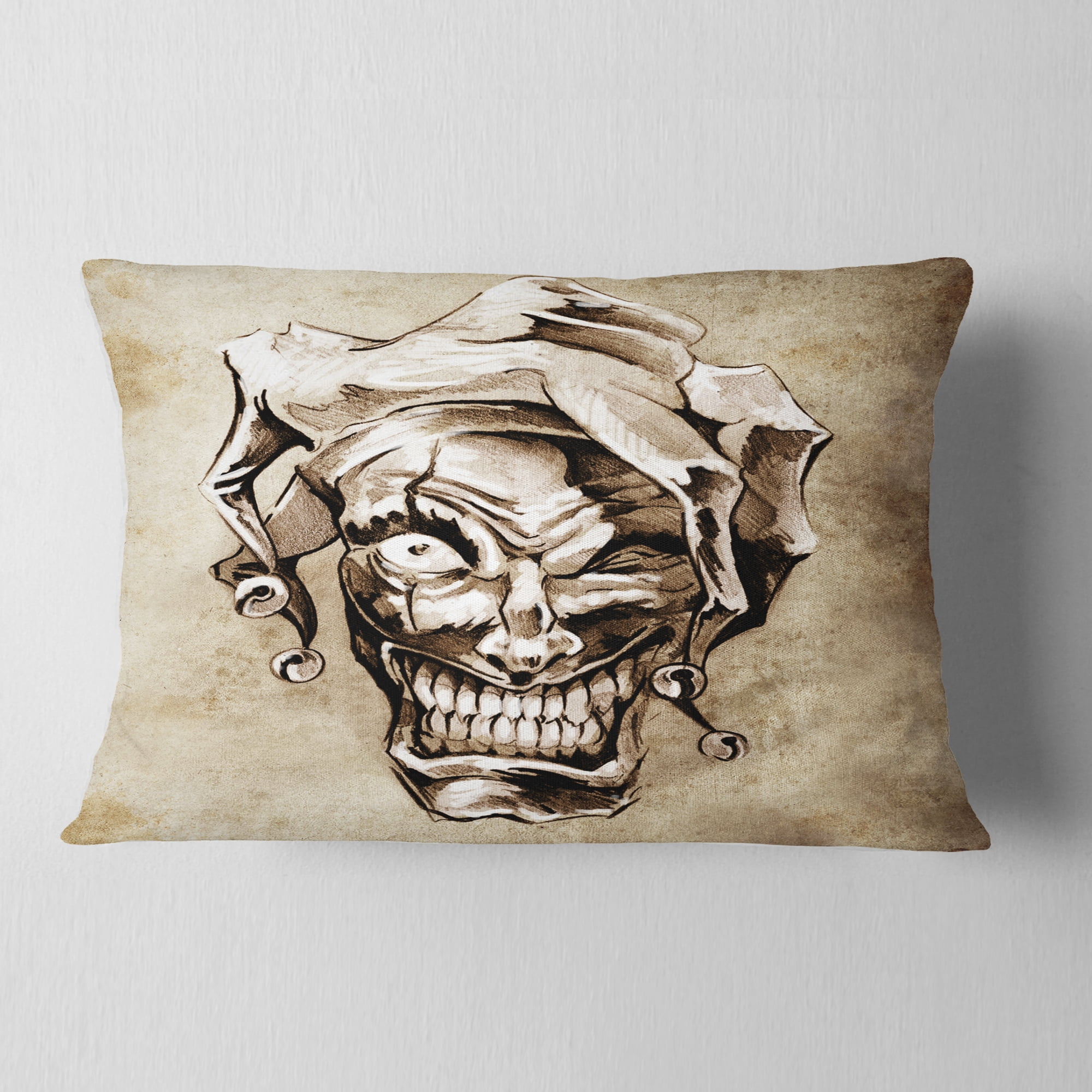 Designart Fantasy Clown Joker - Abstract Portrait Throw Pillow - 12x20