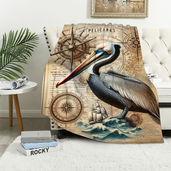 Sheronv Pelican Map Vintage Style Warm Lightweight Blanket Soft Fleece Blanket All Seasons Cow Gifts Blanket for Living Rooms Sofa Decor 40x50in