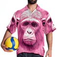 thumbnail image 4 of Pink Monkey Gorilla Men's Hawaiian Button Down Printed Short Sleeve Summer Beach Shirts, 4 of 6