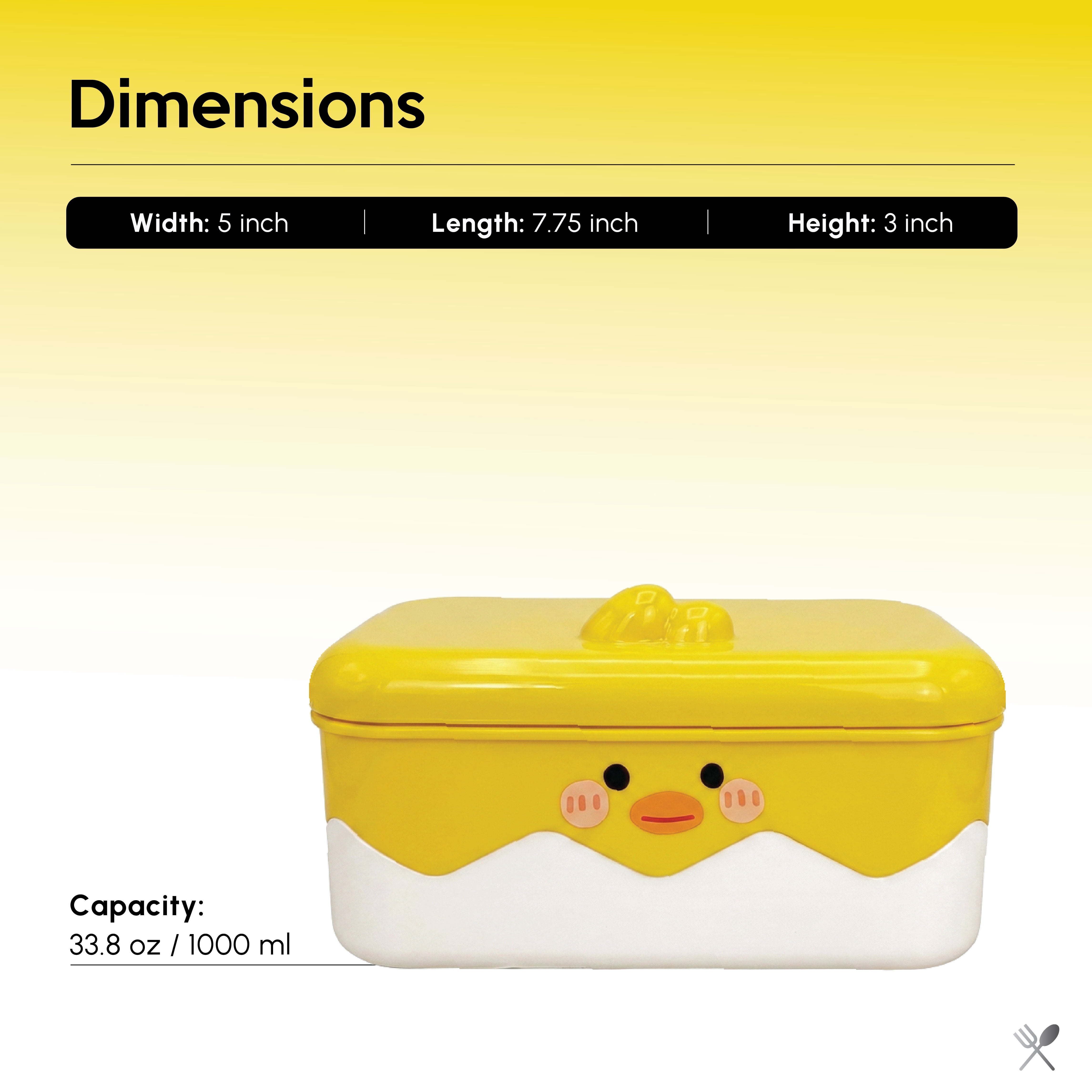 Just Cook Duck Locktop Microwave Safe Stainless Steel Bento 1000 ml (Yellow)
