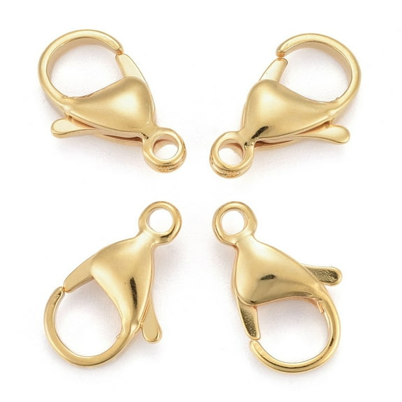 5 pc PVD Vacuum Plating 304 Stainless Steel Lobster Claw Clasps Parrot Trigger Clasps Real 24K Gold Plated 15x9x4.5mm Hole: 2mm