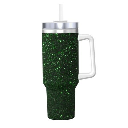 

Sikiie Green Sparkling Insulated Stainless Water Bottle Lid Travel Mug Cup Insulated Tumblers Cup 40oz Ice Bully With Handle