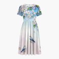 thumbnail image 5 of Karymi Maxi Dresses for Women Crew Neck Short Sleeve Floral Print Midi Dress, Gathered Empire Waist Loose Flowy Summer Casual Sundress Cocktail Dresses for Women, 5 of 6