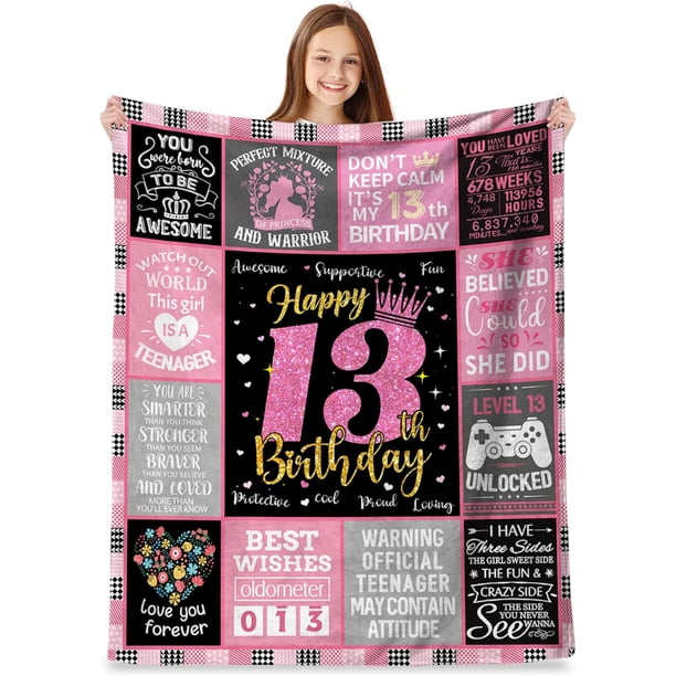 LHSHID Teenage Girls 13th Birthday Gifts Throw Blanket Happy 13th Birthday Decorations Blanket for Girls Birthday Gifts for 13 Year Old Girl Daughter Bestie Sister 50"x60"