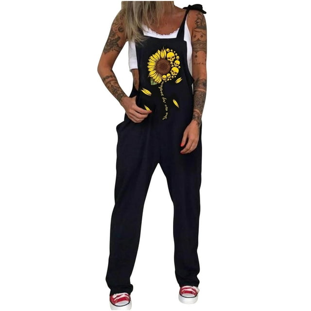 Ichuanyi Combinaison Punk Imprimée pour Femmes, Décontractée, Ample, Imprimé Tournesol