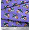 thumbnail image 3 of Soimoi Purple Crepe Silk Fabric Leaves,Floral & American Robin Bird Printed Fabric 1 Yard 42 Inch Wide, 3 of 3