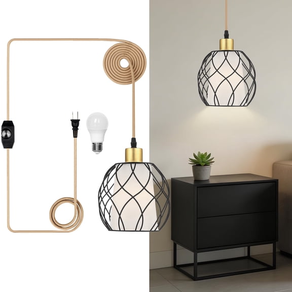 Lolikit Plug in Pendant Light Modern Industrial Black Dimming Hanging Light for Kitchen Island Living Room Bedroom,Bulb Included