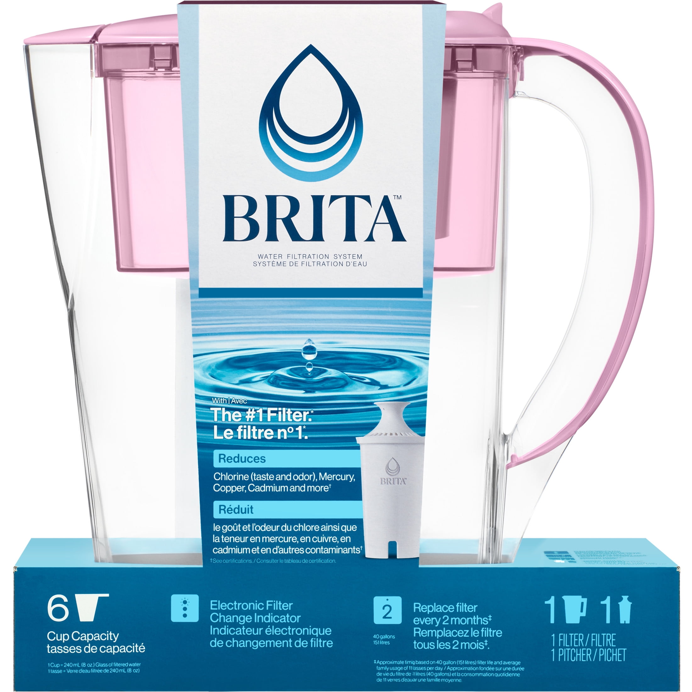 Brita Small 6 Cup Purple Denali Water Filter Pitcher with 1 Brita Standard Filter
