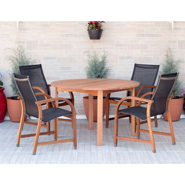 Amazonia Bahamas 5Piece Round Patio Dining Set Eucalyptus Wood