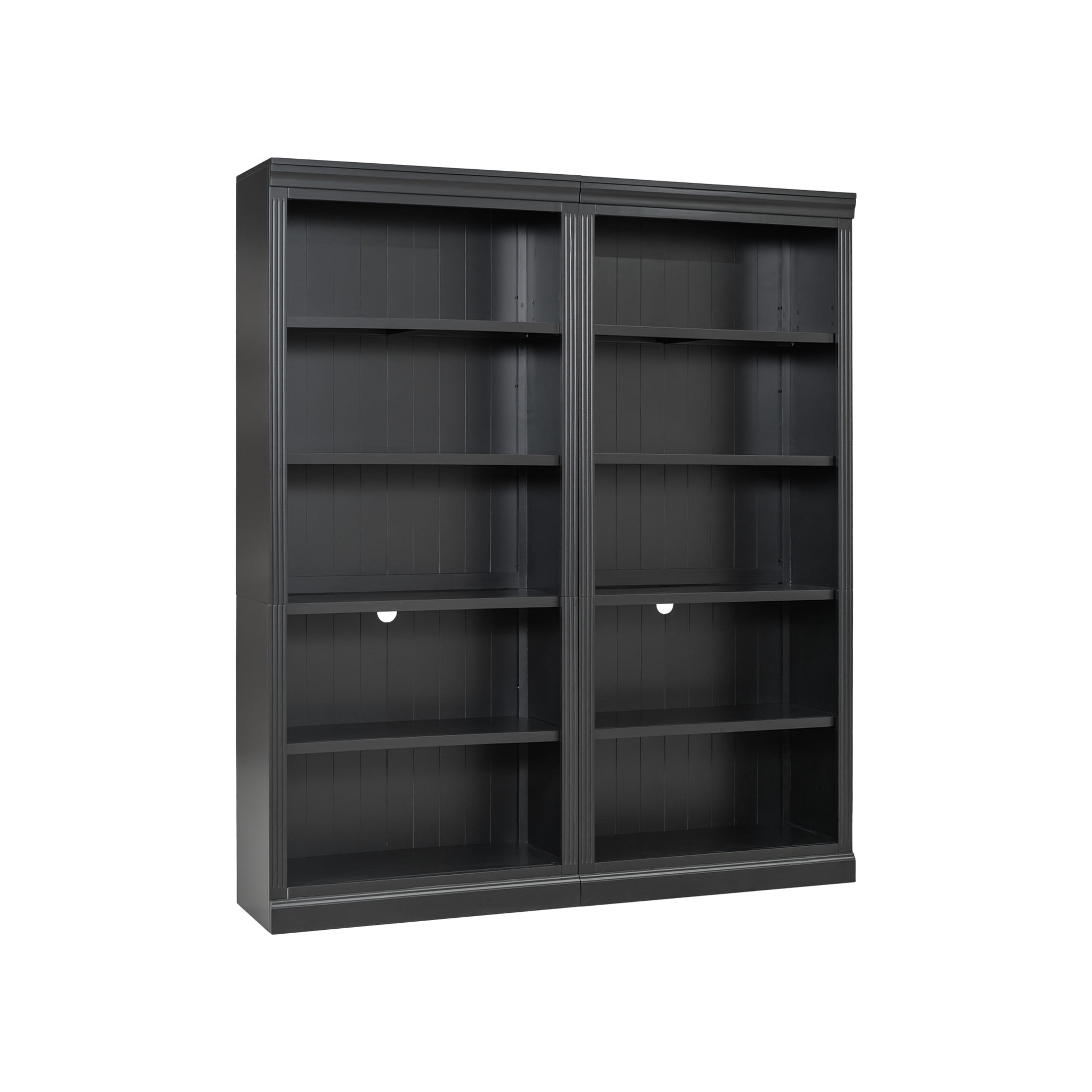 GDF Studio Halden 83.4" 5-Tier Bookcase with LED Light, Adjustable Shelves & Cable Hole, Storage Bookshelf, Black, Set of 2