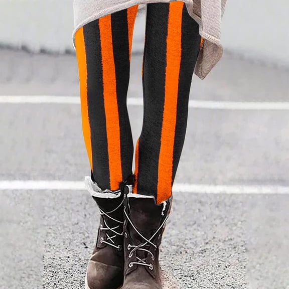 SOOMLON Halloween Womens Leggings Plus Size Elastic Waist Trousers Fashion Striped Leggings Yoga Workout Outfits